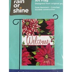 CHRISTMAS Small Garden Art Flag 12.5" x 18"  POINSETTIA WELCOME Winter Floral